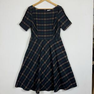 Royal Monk Brown Green Blue Plaid Flannel Fit Flare Dress Women's Medium NEW NWT